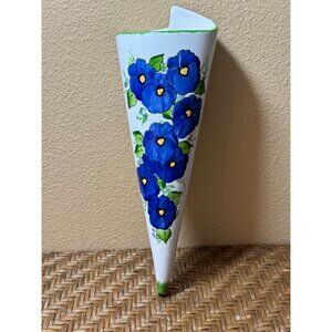 Signed Studio Art Pottery Wall Pocket Vase Moriage Style Blue Floral Sig…